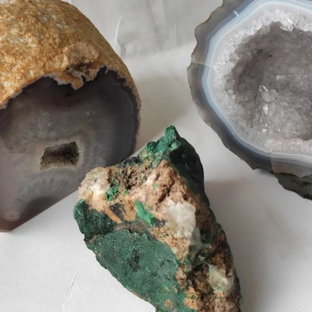 Set of Three Natural Crystals Gemstones Geodes Home Decor